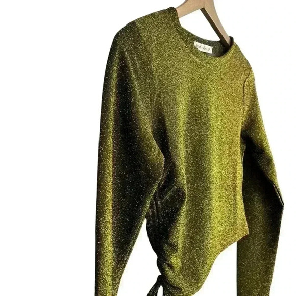 Derek Heart Gold Sparkly Long Sleeve Cropped Top Side Ruching Women Size Medium - Picture 4 of 9